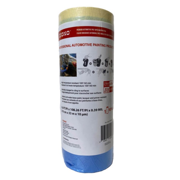 Eiono professional Automotive Premium Pre-Taped Masking Film roll 210cmx33m; pre-taped painter's plastic; masking film for painting cars