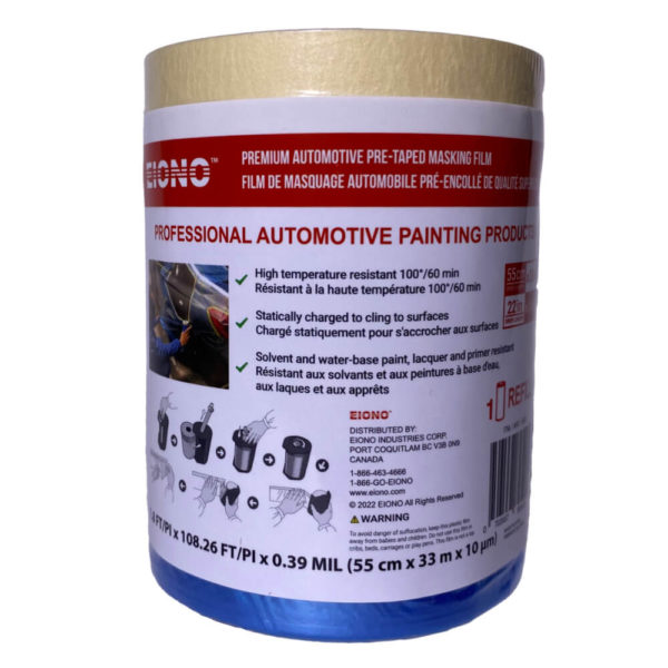 Eiono professional automotive Premium Pre-Taped Masking Film roll 55cm x 33m (refill); pre-taped painter's plastic refill; masking film for painting cars