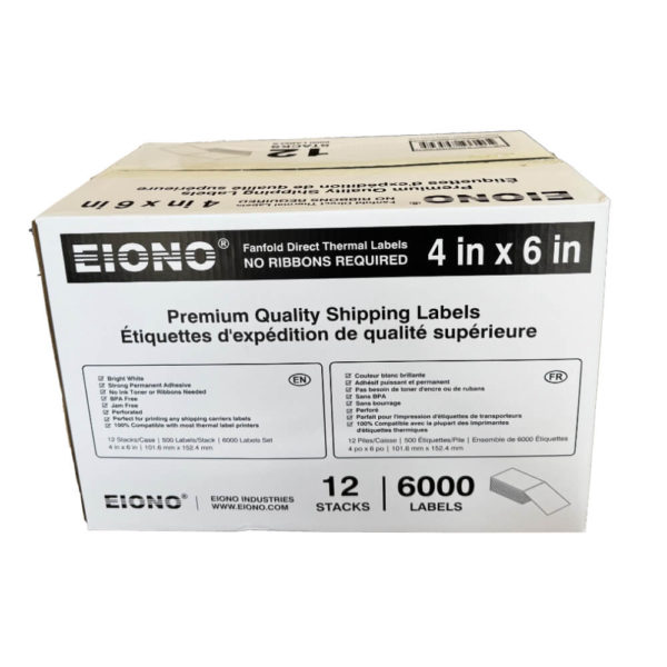 Eiono Direct Thermal Labels Fanfold 4X6 12 stacks