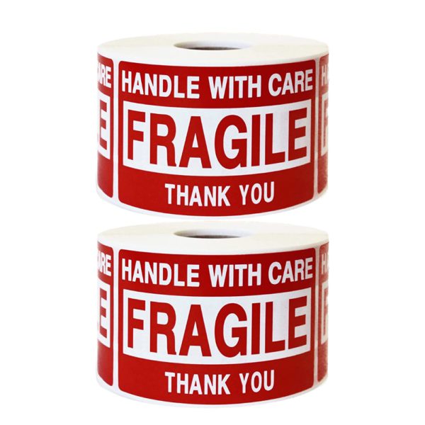 Eiono Fragile Warning Shipping Label Stickers Set of 2 Rolls