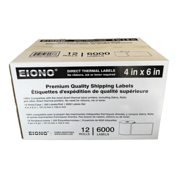 Eiono Direct Thermal Labals 4X6.500 labels Roll 12 Stacks