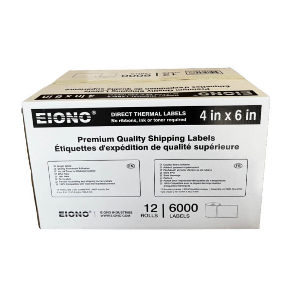 Eiono Direct Thermal Labels 4X6.500 labels Roll 12