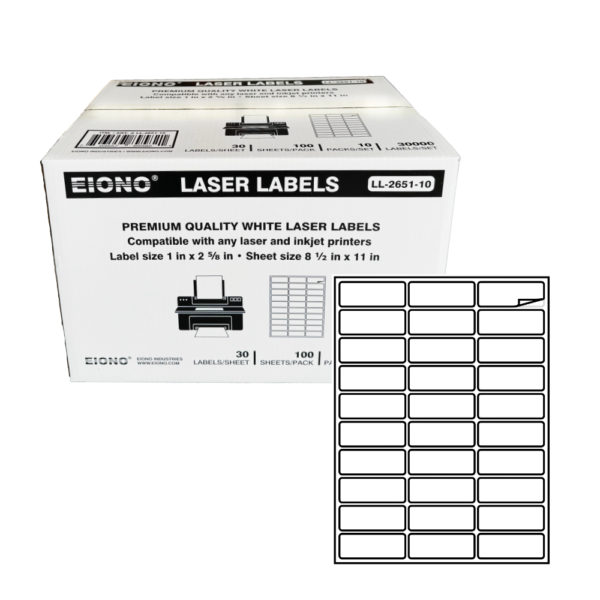 EIONO LL265110 Laser Labels 1 in x2 5:8 in Set of 1000 Sheets