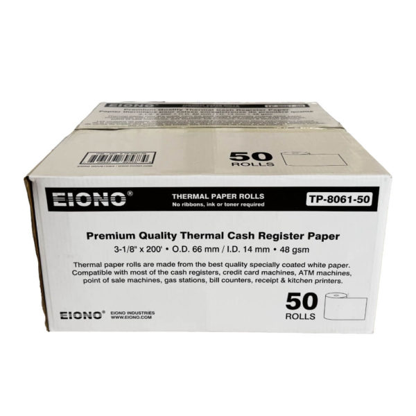 EIONO® 3 1/8" x 200' Thermal Paper Receipt Rolls 48 GSM Set of 50 Rolls - Image 2